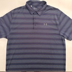 Under Armour Striped Golf Polo. Navy Blue. XL